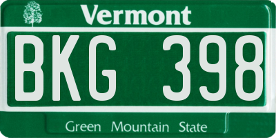 VT license plate BKG398