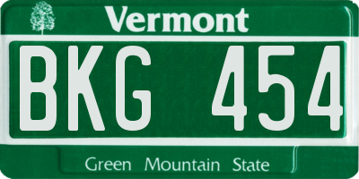 VT license plate BKG454