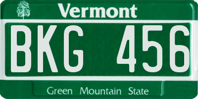 VT license plate BKG456