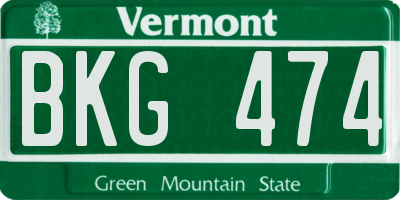 VT license plate BKG474