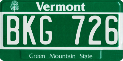 VT license plate BKG726