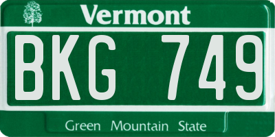 VT license plate BKG749