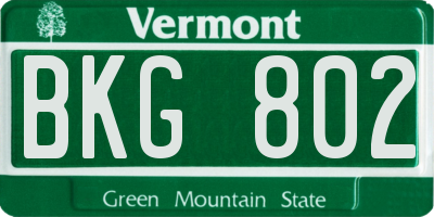 VT license plate BKG802