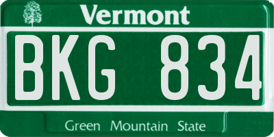 VT license plate BKG834