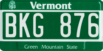 VT license plate BKG876
