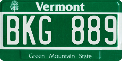 VT license plate BKG889