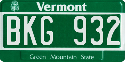 VT license plate BKG932