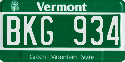 VT license plate BKG934