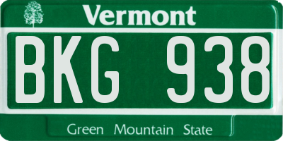VT license plate BKG938