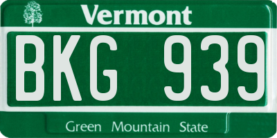 VT license plate BKG939