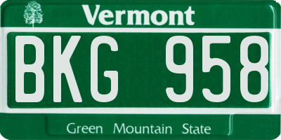 VT license plate BKG958