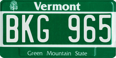 VT license plate BKG965