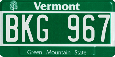 VT license plate BKG967