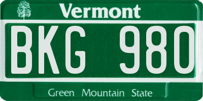 VT license plate BKG980