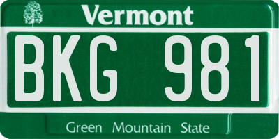 VT license plate BKG981
