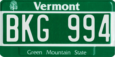 VT license plate BKG994