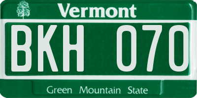 VT license plate BKH070