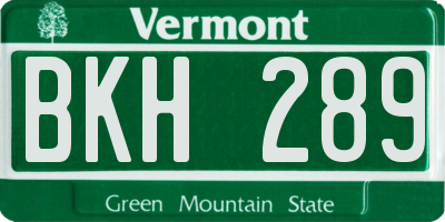 VT license plate BKH289