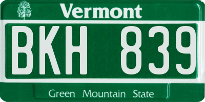 VT license plate BKH839