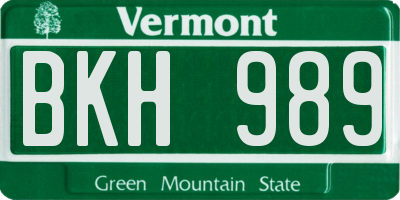VT license plate BKH989