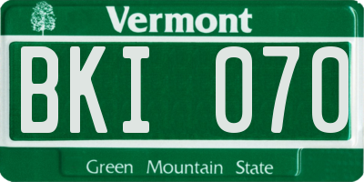 VT license plate BKI070