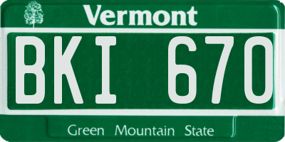 VT license plate BKI670