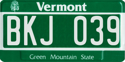 VT license plate BKJ039