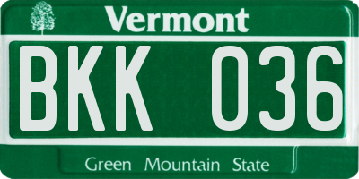 VT license plate BKK036