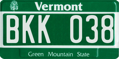 VT license plate BKK038