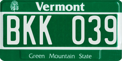 VT license plate BKK039