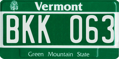 VT license plate BKK063