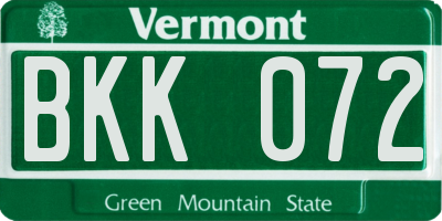 VT license plate BKK072