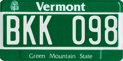 VT license plate BKK098