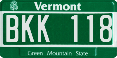 VT license plate BKK118