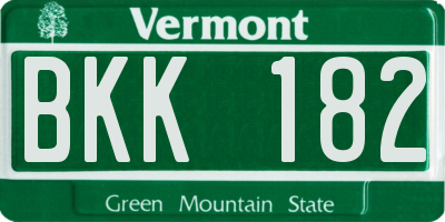 VT license plate BKK182