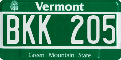 VT license plate BKK205