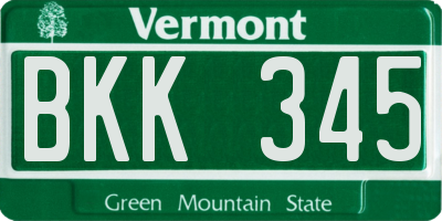 VT license plate BKK345