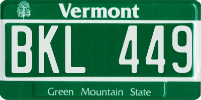 VT license plate BKL449