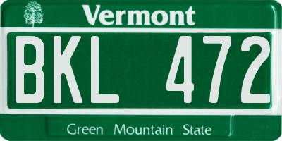 VT license plate BKL472