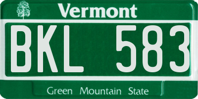 VT license plate BKL583