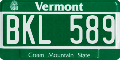 VT license plate BKL589