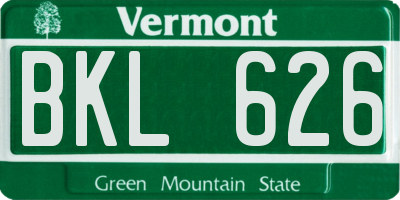 VT license plate BKL626
