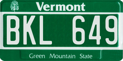 VT license plate BKL649