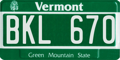VT license plate BKL670