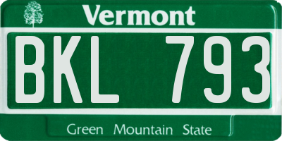 VT license plate BKL793