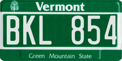 VT license plate BKL854