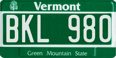 VT license plate BKL980