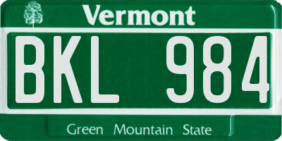 VT license plate BKL984
