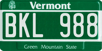 VT license plate BKL988