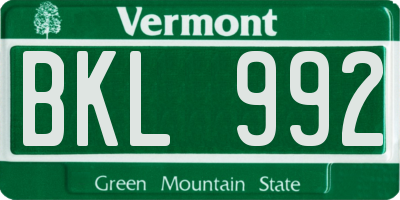 VT license plate BKL992